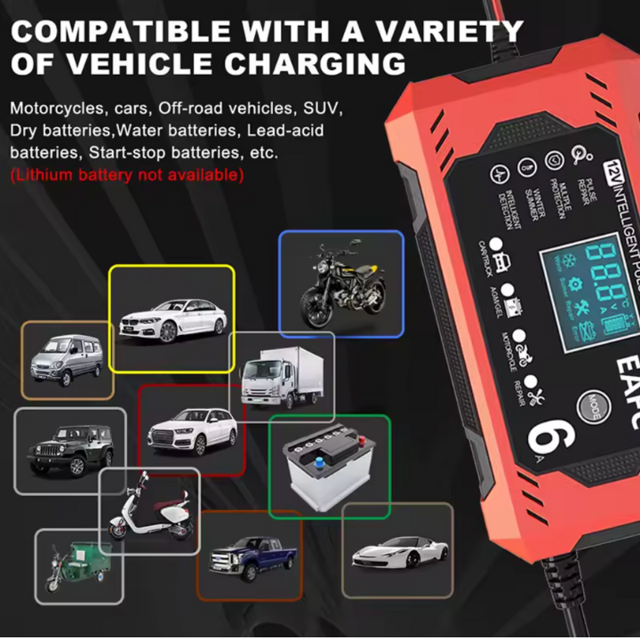 Inteligentní nabíječka baterií do auta 12V/24V - LCD displej & automatická ochrana