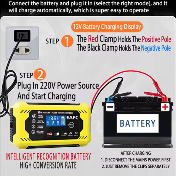 Inteligentní nabíječka baterií do auta 12V/24V - LCD displej & automatická ochrana