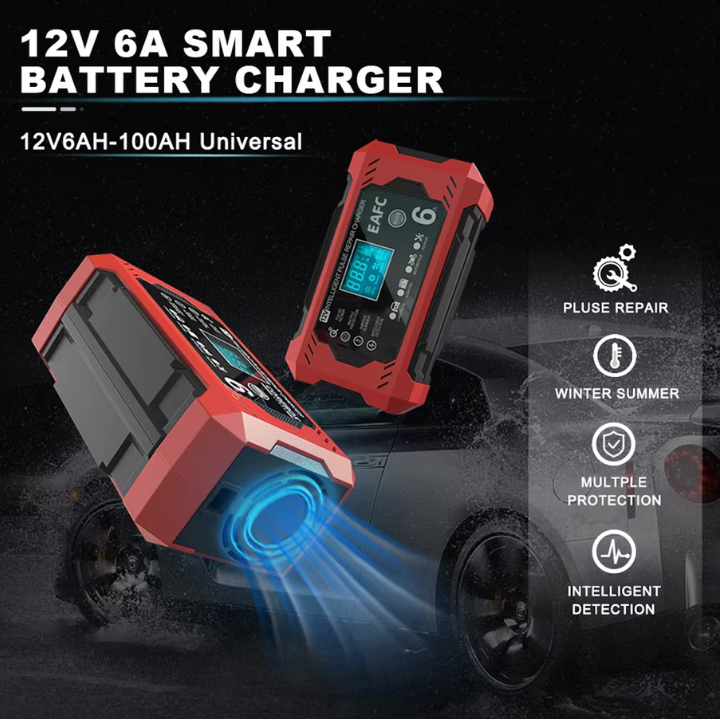Inteligentní nabíječka baterií do auta 12V/24V - LCD displej & automatická ochrana