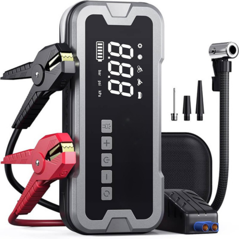 Arrancador de Auto Portátil — Multifuncional con Compresor