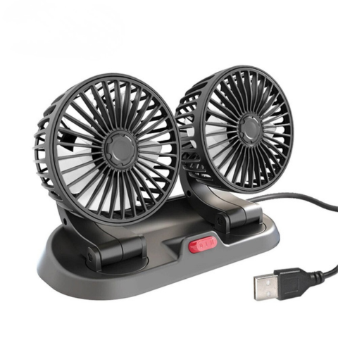 Automatisk fläkt med dubbla huvuden - strömförsörjning via USB eller cigarrtändare