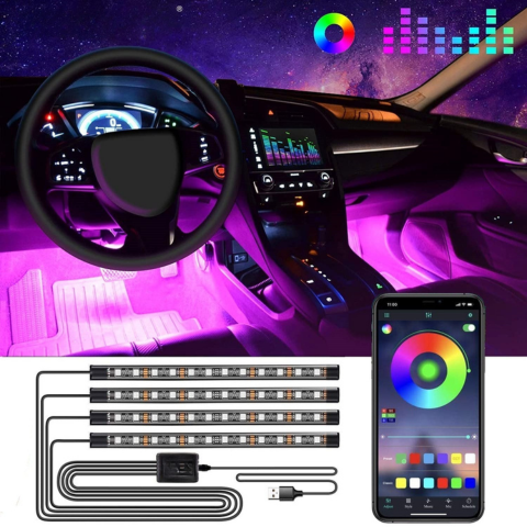 Kit LED de Ambiente para Coche – Luces Multicolores Reactivas al Sonido 