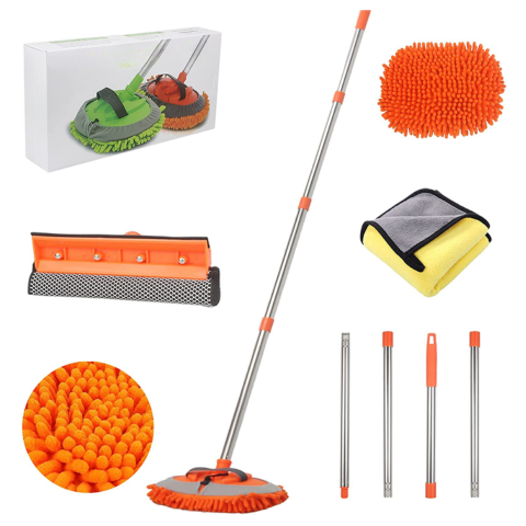 多機能車洗浄キット — 調整可能なハンドル & 柔らかいワイプ 